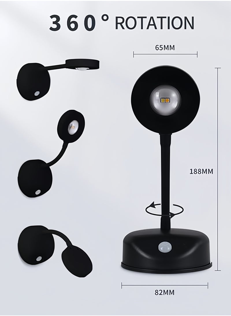 DAREU - Spotlight Battery Operated, Motion Sensor Picture Light LED Cat-Eye Bulb Wall Sconce, Stick on Display Accent Lighting Dimmable 360° Rotation Rechargeable for Paintings (Black, 1Pack) - Image 1