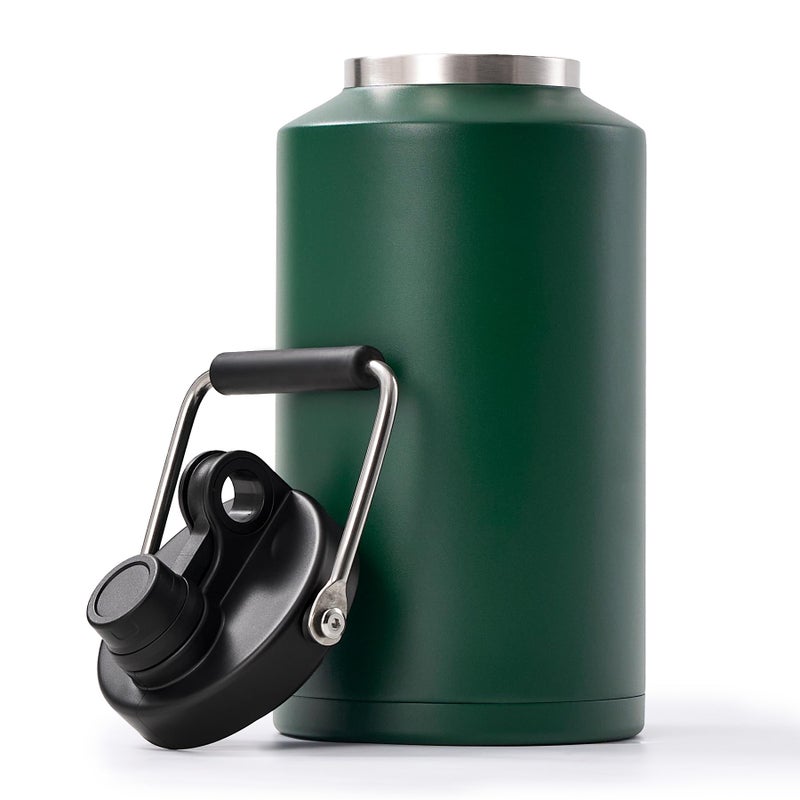 Kerilyn Insulated Gallon Jug with Handle, One Gallon, 128 Ounces Stainless Steel, Large Double Vacuum Water Bottle for Hot & Cold Drinks, Wide Mouth, Sweat Proof, Great for Travel, Camping, Green - Image 1