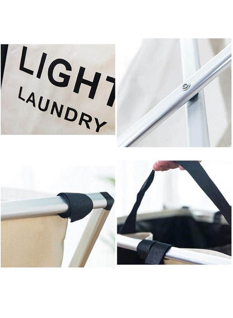 3 Section Laundry Basket Printed Dark Light Color Foldable Hamper Sorter with Waterproof Oxford Bags and Aluminum Frame - Image 2