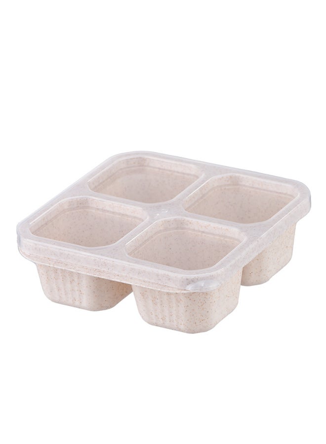 Candy-colored Partitioned Non-leaking Lunch Box Four-grid Snack Pastry Nut Covered Platter Straw Rice Box Add Logo-Specifications:Snack Box 4 Compartments-beige - Image 1