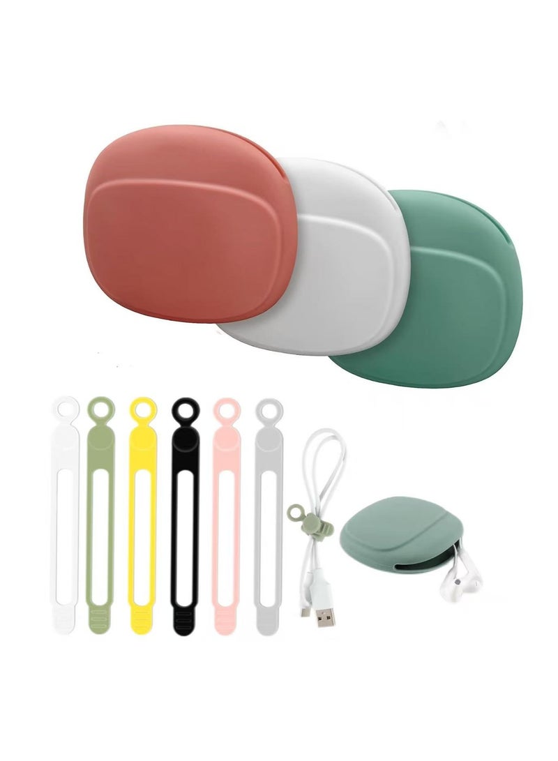 3 Pcs Silicone Headphone Organizer,6 Pcs reusable silicone wire binding straps,Small Storage Case for Wired Earbuds,Charging Cable,Key Accessories, Lipstick Organizer - Image 1