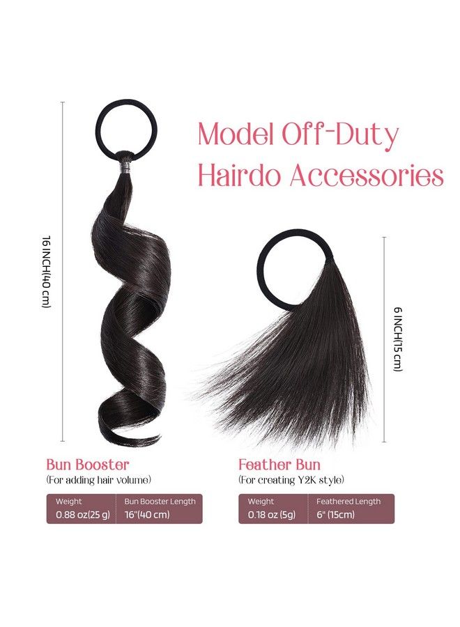 HOOJIH Hair Bun Hair Piece Hair Bun Booster Extensions Feather Bun Messy Bun Wrap Ponytail Extension Sleek Bun Y2K Spiky Bun For Women Everyday Use Black Brown  - Image 4