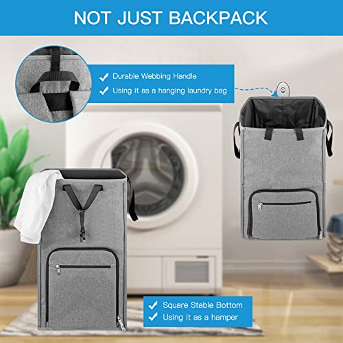 Bukere Laundry Backpack Bag, Bukere Extra Large 2 in 1 Laundry Hamper Basket for College Students Dorm Essentials, Adjustable Shoulder Straps, Freestanding Laundry Bag for Apartment, Laundromat, Travel - Image 4