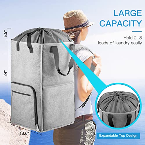 Bukere Laundry Backpack Bag, Bukere Extra Large 2 in 1 Laundry Hamper Basket for College Students Dorm Essentials, Adjustable Shoulder Straps, Freestanding Laundry Bag for Apartment, Laundromat, Travel - Image 2