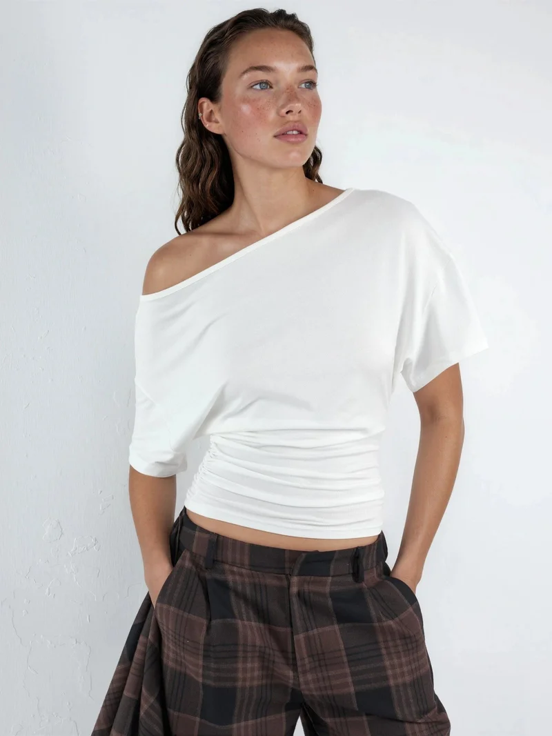 هيكاب Asymmetrical Neck Soft Viscose Knit Top