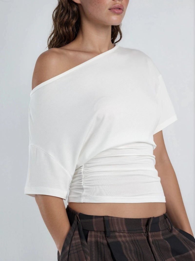 HICCUP Asymmetrical Neck Soft Viscose Knit Top - Image 5