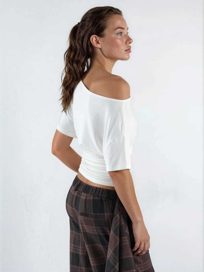 هيكاب Asymmetrical Neck Soft Viscose Knit Top