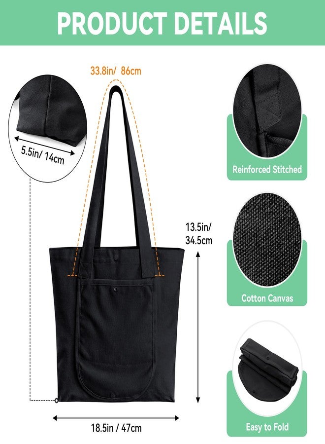 Coddsmz 2-Pack Foldable Canvas Tote Bag Reusable Grocery Shopping Bag with Pocket Travel Storage for DIY Blank Painting Sublimation(Black) - Image 4