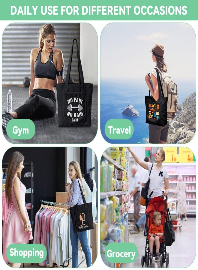Coddsmz 2-Pack Foldable Canvas Tote Bag Reusable Grocery Shopping Bag with Pocket Travel Storage for DIY Blank Painting Sublimation(Black) - Image 5