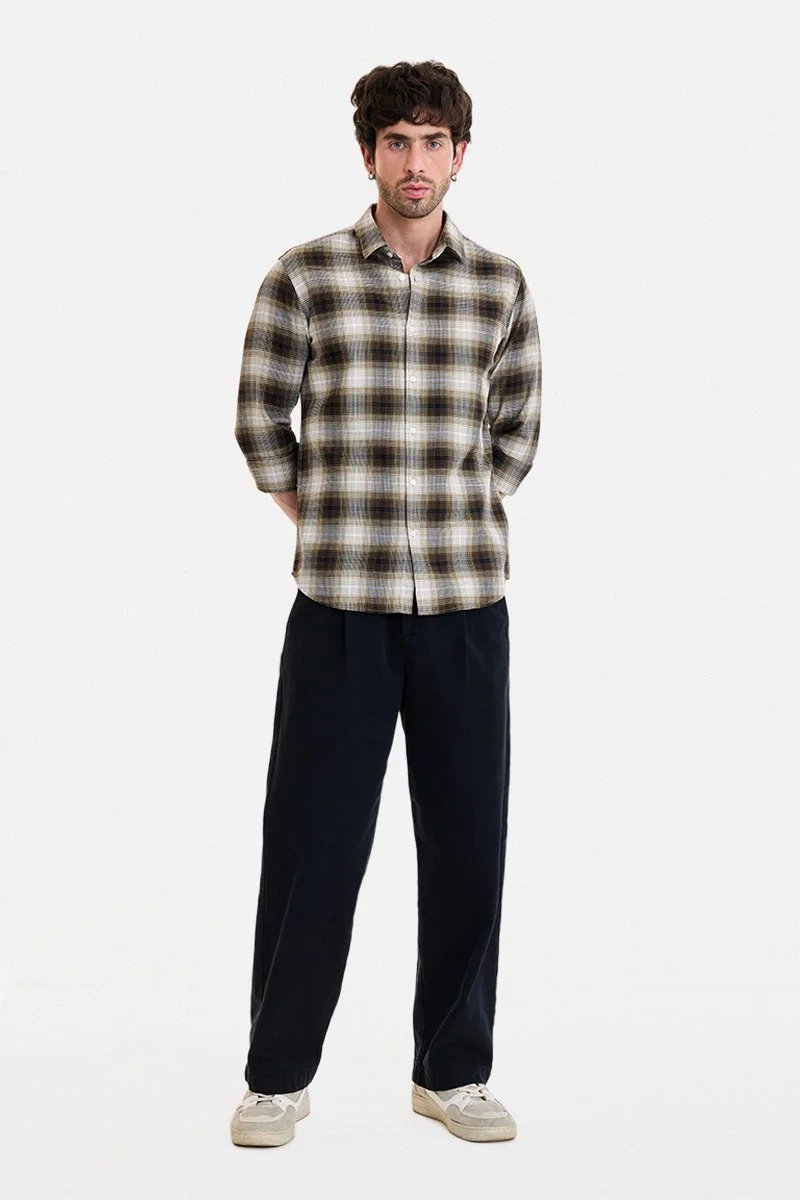 SNITCH Beige Checkered Long Sleeve Slim Fit Shirt