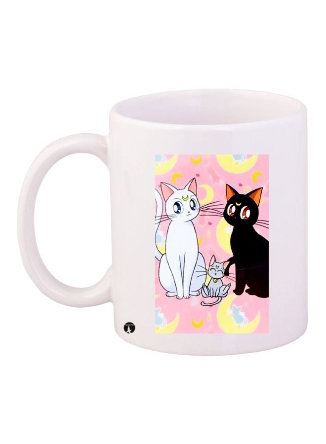 RYN Cat Printed Coffee Mug White/Black/Pink 11ounce