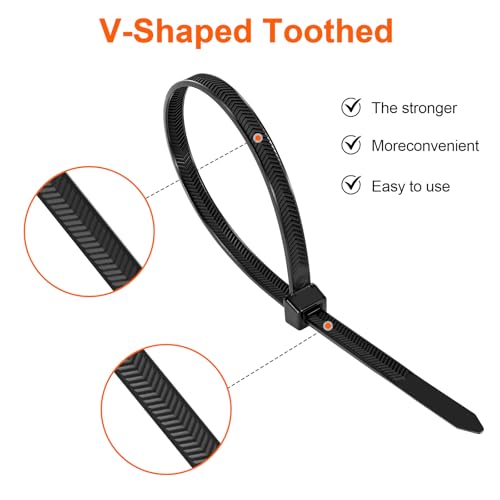 JIANYANG Zip Ties Heavy Duty 12+12 inch,V-Shaped Toothed Double Sided With 200 LBS Tensile Strength Cable Ties ，Extra Large Wire Ties Adjustable Nylon Tie Wraps for Indoor Outdoor Black and White（100 Pack） - Image 3