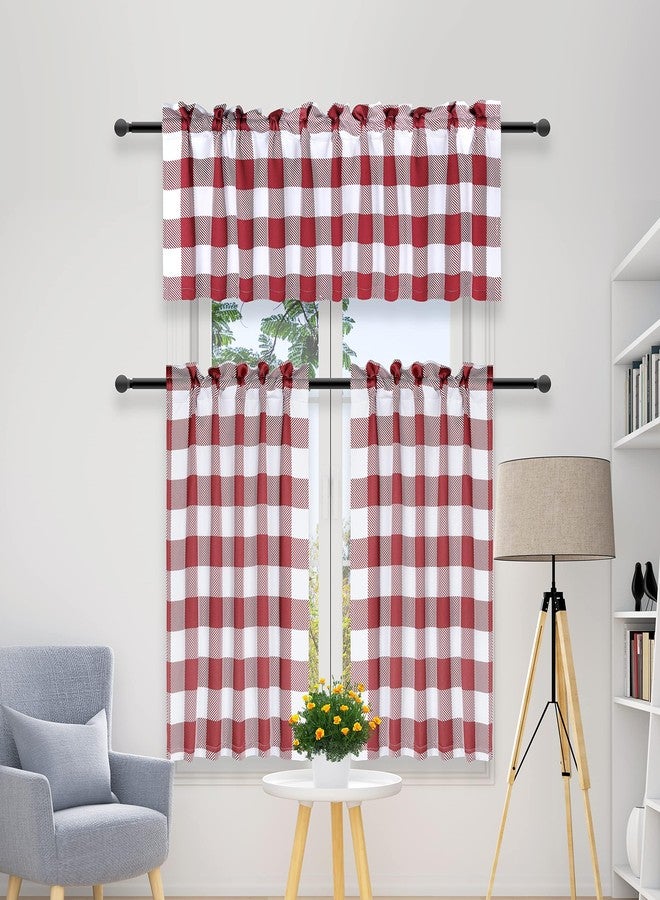 Simple Deluxe 2 PCS Buffalo Check Kitchen Tier Curtains, Plaid Gingham Short Curtain for Half Cafe Windows, 26" W x 30" L, White&Red, New - Image 2