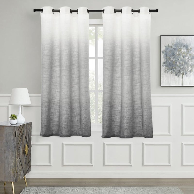 Central Park Ombre Window Curtain Panel Linen Gradient Print on Rayon Blend Fabric Drapery Treatments for Living RoomBedroom Cream White to Gray 40 x 63 Set of 2