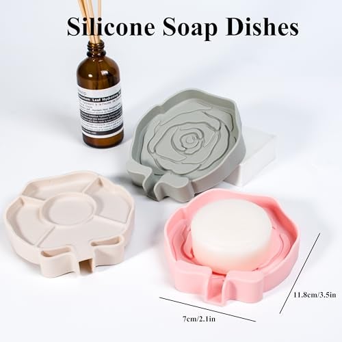MtBoi 3PC Self-Draining Silicone Soap Dish, Soap Holder/Tray/Saver for Shower, Bathroom, Kitchen, Bathtub, Keep Soap Dry and Easy to Clean (Light Color) - Image 3