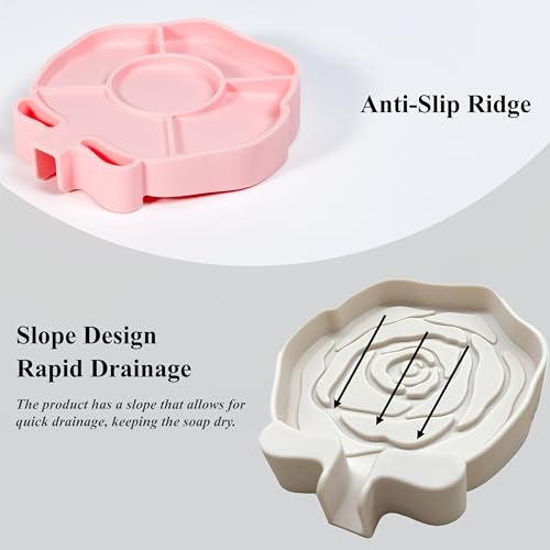 MtBoi 3PC Self-Draining Silicone Soap Dish, Soap Holder/Tray/Saver for Shower, Bathroom, Kitchen, Bathtub, Keep Soap Dry and Easy to Clean (Light Color) - Image 5