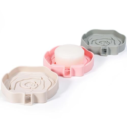 MtBoi 3PC Self-Draining Silicone Soap Dish, Soap Holder/Tray/Saver for Shower, Bathroom, Kitchen, Bathtub, Keep Soap Dry and Easy to Clean (Light Color) - Image 1