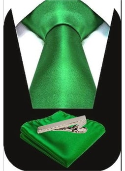 Tezzgelsin Men's Satin Tie Handkerchief and Silver Steel Tie Clip Set  - Image 2