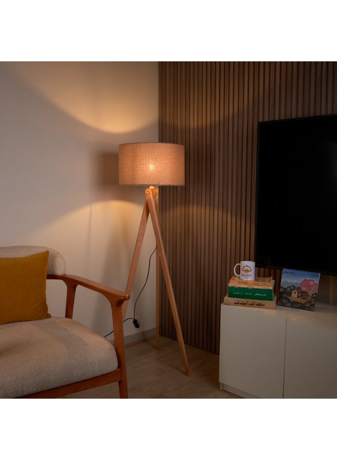 نجفة شوب لمبادير مودرن بقاعدة خشب طبيعي وشابوه كتان بيچ من نجفة شوب - Image 1