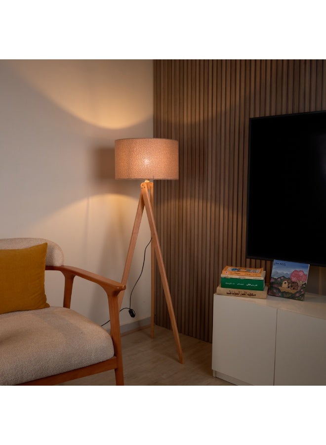 نجفة شوب لمبادير مودرن بقاعدة خشب طبيعي وشابوه كتان بيچ من نجفة شوب - Image 2