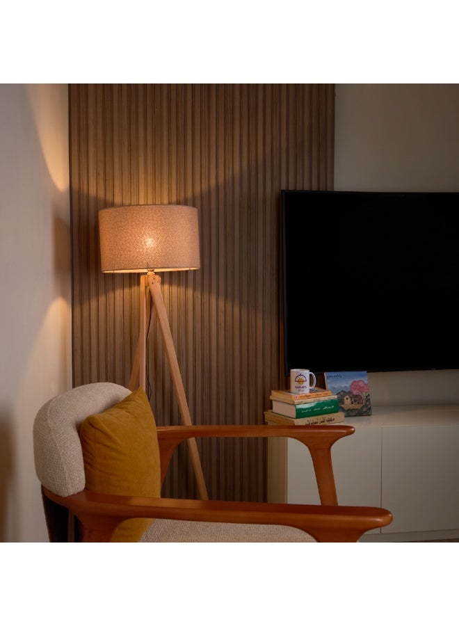 نجفة شوب لمبادير مودرن بقاعدة خشب طبيعي وشابوه كتان بيچ من نجفة شوب - Image 3