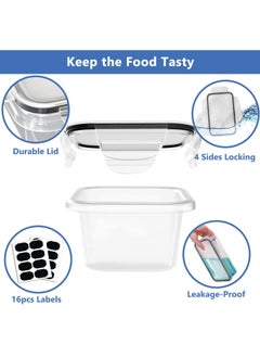 Arabest 16-Piece Food Storage Container Set with Easy Snap Lids Airtight Plastic Food Containers for Pantry and Kitchen Organization - For Meal Prep, Household Essentials and Leftovers  - Image 5