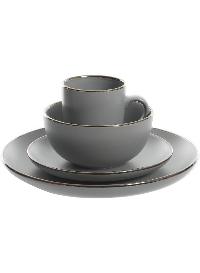 Gibson Home Gibson Home Rockaway Round Dinnerware Service for 4 16pcs GreyGold Rim - Image 3