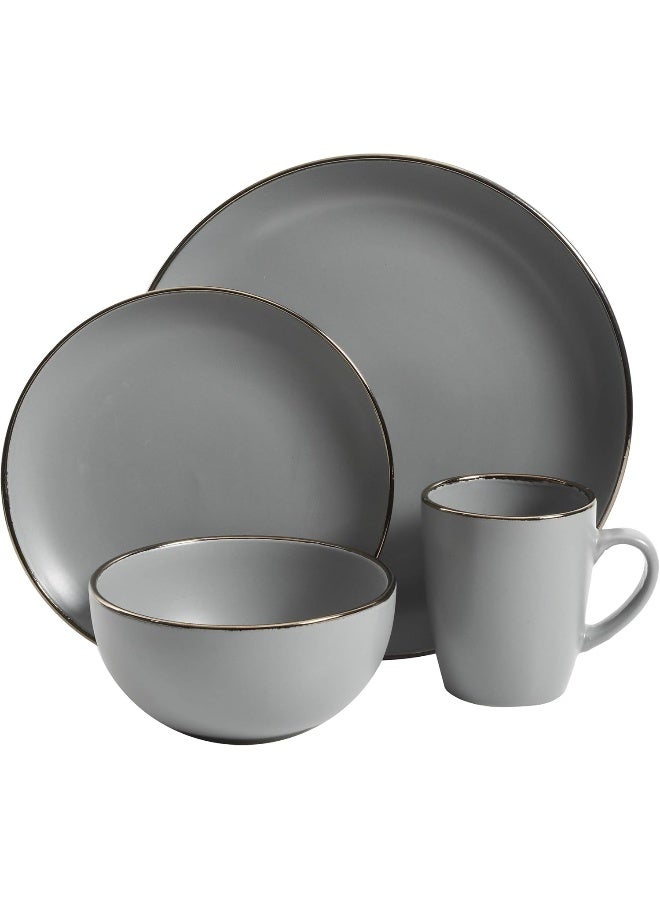 Gibson Home Gibson Home Rockaway Round Dinnerware Service for 4 16pcs GreyGold Rim - Image 2