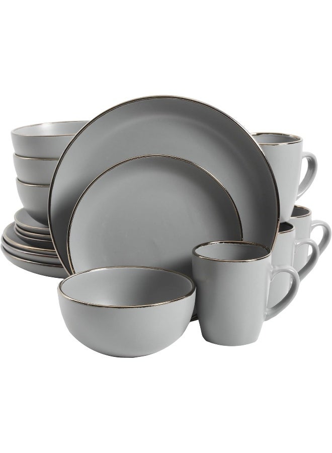 Gibson Home Gibson Home Rockaway Round Dinnerware Service for 4 16pcs GreyGold Rim - Image 1