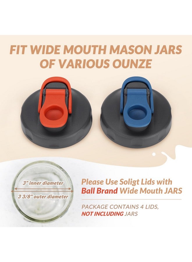 SOLIGT Soligt 4 Pack Mason Jar Lids, Wide Mouth Pour Spout Flip Cap Lids for Ball Brand Mason Jars, Leak Proof Airtight for Drinking Salad Dressing & Food Storing  - Image 2