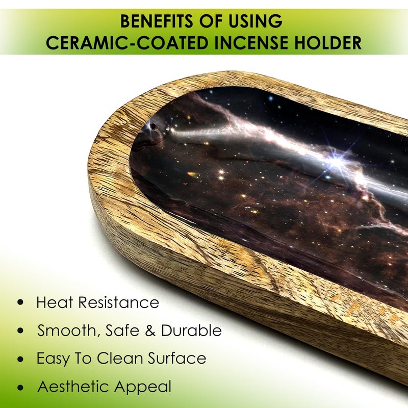 Simply Vedic Simply Vedic Dual Incense Sticks Holder Ash Catcher Tray HeatResistant Ceramic Coating Natural Wooden Agarbatti Stand Easy to Clean Surface for Home Decor Pooja Office 11 Inch Space - Image 2