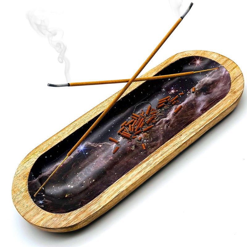 Simply Vedic Simply Vedic Dual Incense Sticks Holder Ash Catcher Tray HeatResistant Ceramic Coating Natural Wooden Agarbatti Stand Easy to Clean Surface for Home Decor Pooja Office 11 Inch Space - Image 1