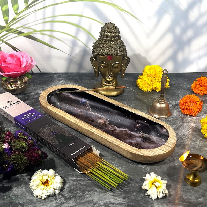 Simply Vedic Simply Vedic Dual Incense Sticks Holder Ash Catcher Tray HeatResistant Ceramic Coating Natural Wooden Agarbatti Stand Easy to Clean Surface for Home Decor Pooja Office 11 Inch Space - Image 5