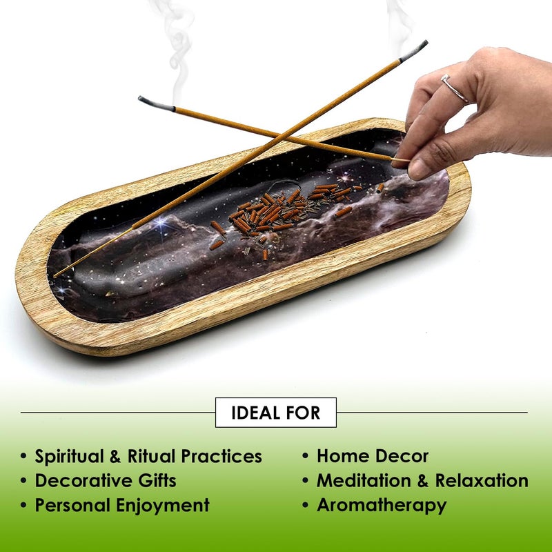 Simply Vedic Simply Vedic Dual Incense Sticks Holder Ash Catcher Tray HeatResistant Ceramic Coating Natural Wooden Agarbatti Stand Easy to Clean Surface for Home Decor Pooja Office 11 Inch Space - Image 4