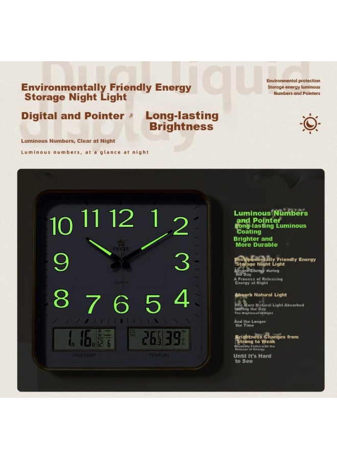 Power Luminous Wall Clock For Living Room, Perpetual Calendar Temperature Clock, Square Calendar Wall Clock, 37cm Gold - Image 4