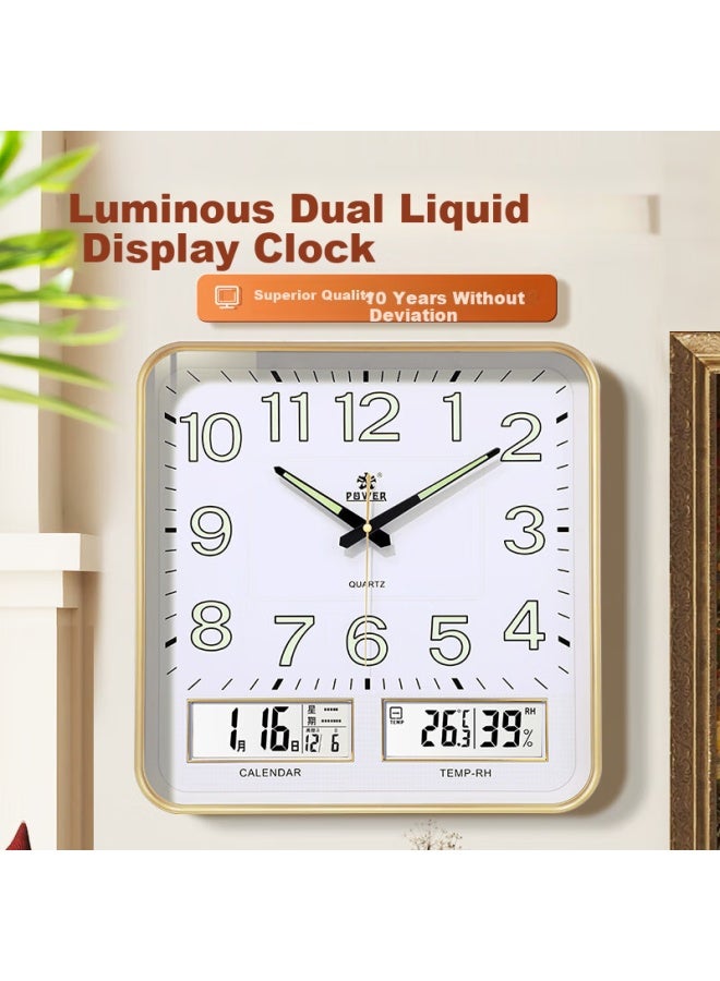 Power Luminous Wall Clock For Living Room, Perpetual Calendar Temperature Clock, Square Calendar Wall Clock, 37cm Gold - Image 1