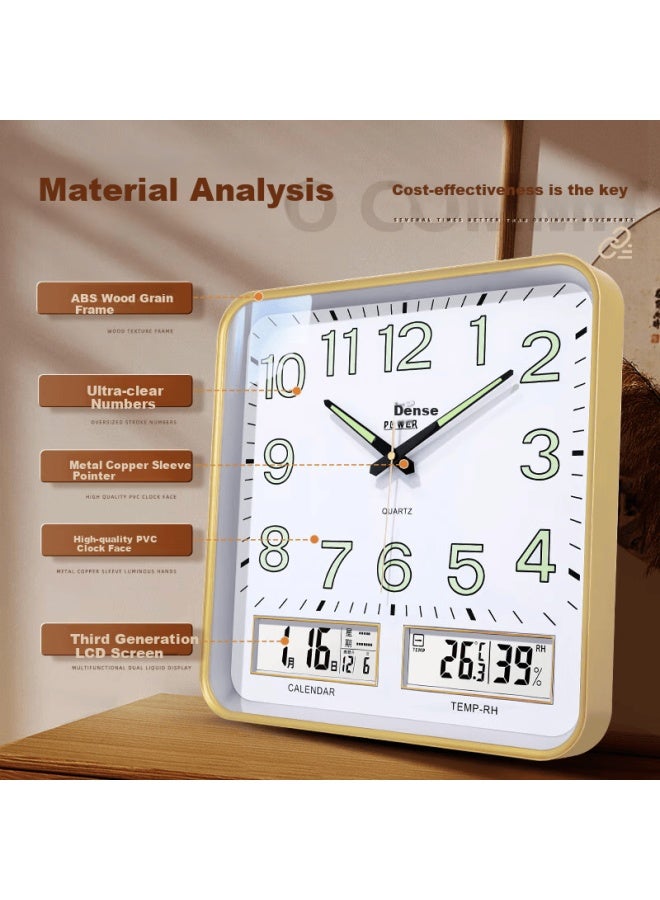Power Luminous Wall Clock For Living Room, Perpetual Calendar Temperature Clock, Square Calendar Wall Clock, 37cm Gold - Image 3