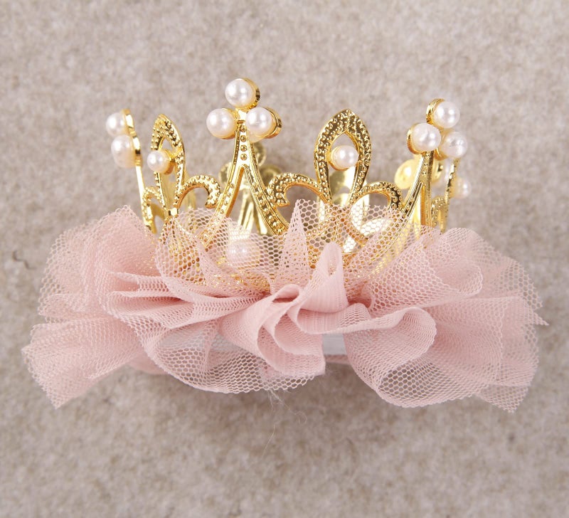 Nishine Baby Crown Hair Pins Princess Girls Crown Tiara Hair Clips Tulle Mesh Tiaras for Kids Gift (Gold) - Image 4