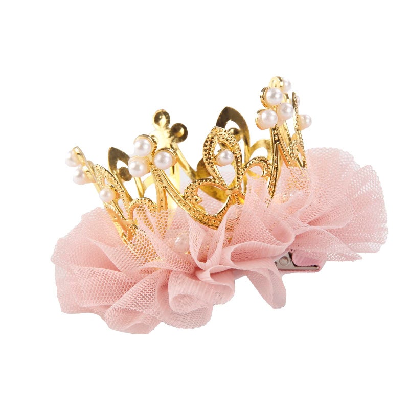 Nishine Baby Crown Hair Pins Princess Girls Crown Tiara Hair Clips Tulle Mesh Tiaras for Kids Gift (Gold) - Image 1