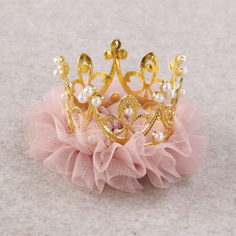 Nishine Baby Crown Hair Pins Princess Girls Crown Tiara Hair Clips Tulle Mesh Tiaras for Kids Gift (Gold) - Image 2