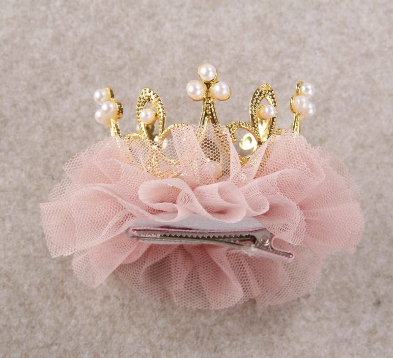 Nishine Baby Crown Hair Pins Princess Girls Crown Tiara Hair Clips Tulle Mesh Tiaras for Kids Gift (Gold) - Image 3