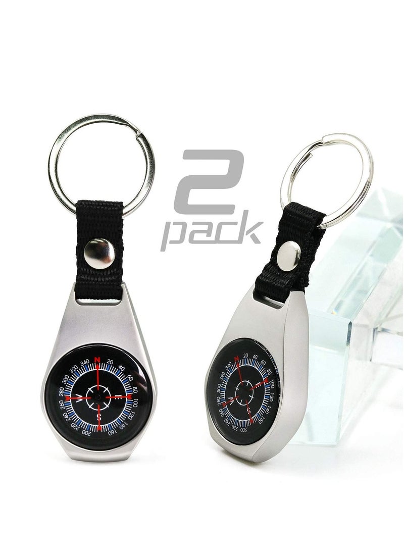 Excefore بوصلة بقاء صغيرة، عبوة 2 حلقة مفاتيح بوصلة معدنية صغيرة مغناطيسية للبقاء العسكرية - Image 1