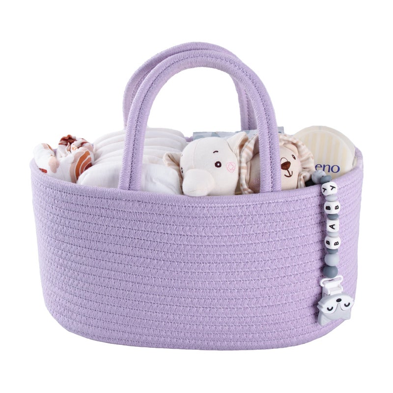 XUANGUO Baby Diaper Caddy Organizer Cotton Rope Nursery Storage Bin Basket Portable Holder Tote Bag for Changing Table Car Travel Baby Shower Gifts Newborn Essentials Registry Must Have Purple or Lavender 