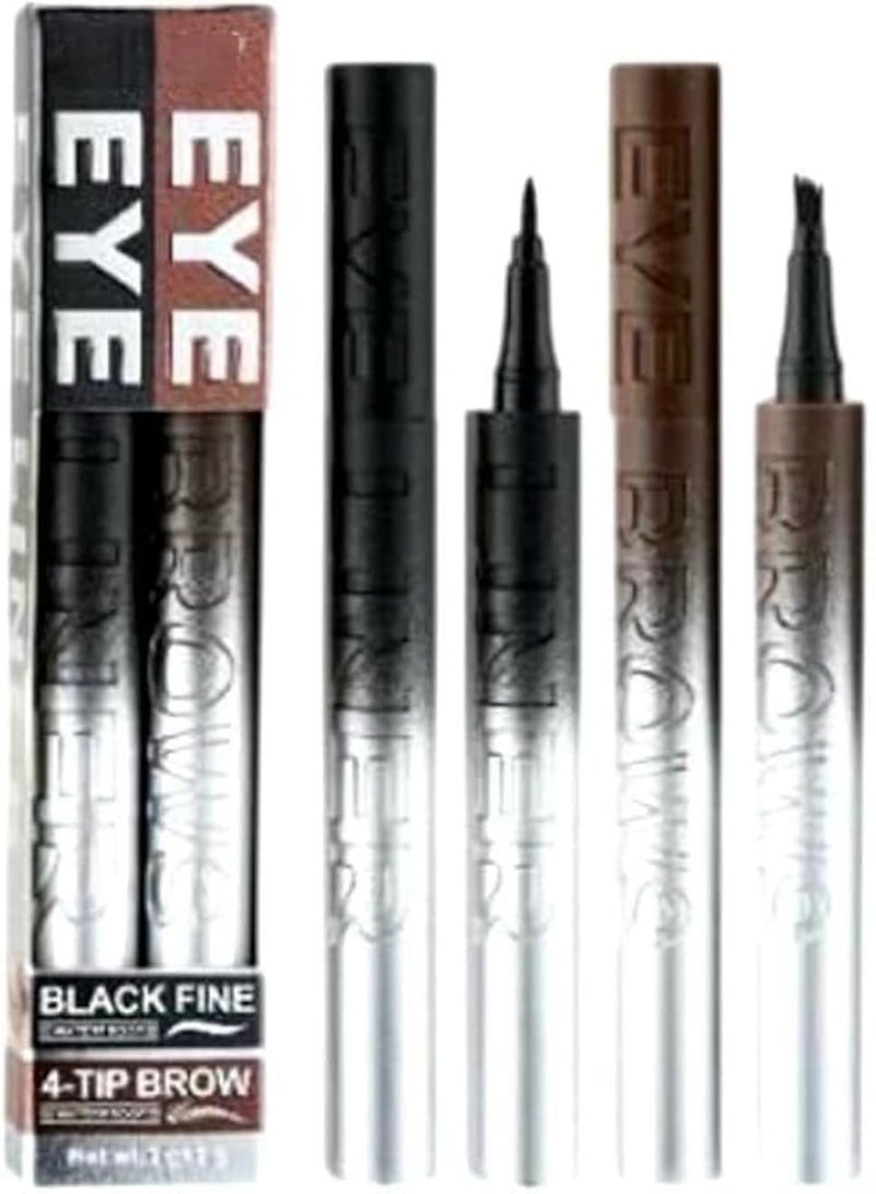 قلم تحديد الحواجب السائل EYELINER BLACK+، قلم تحديد حواجب مقاوم للماء بتقنية المايكروبليدينغ، مزود برأس دقيق على شكل شوكة، يمنحكِ حواجب طبيعية المظهر بكل سهولة - بني