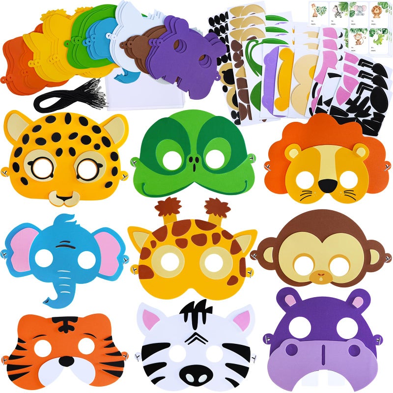 Winlyn 27 Sets Jungle Animal Masks Craft Kits Safari Animal Face Masks DIY Foam Zoo Animal Party Mask Art Sets Animal Face Stickers for Kids Jungle Safari Birthday Classroom Activities Party Favors - Image 2