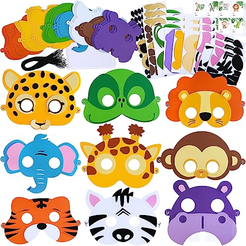 Winlyn 27 Sets Jungle Animal Masks Craft Kits Safari Animal Face Masks DIY Foam Zoo Animal Party Mask Art Sets Animal Face Stickers for Kids Jungle Safari Birthday Classroom Activities Party Favors - Image 1