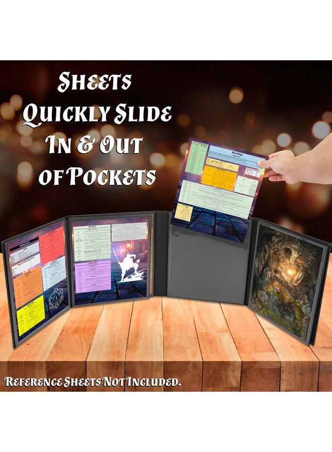CASEMATIX DM Screen Faux Leather 8-Panel Deluxe GM Screen - Eight Panel Folding Dungeon Master Screen with 2 Swinging Panels and Wet Erase Pockets for TTRPGs - Inserts Not Included - Image 3