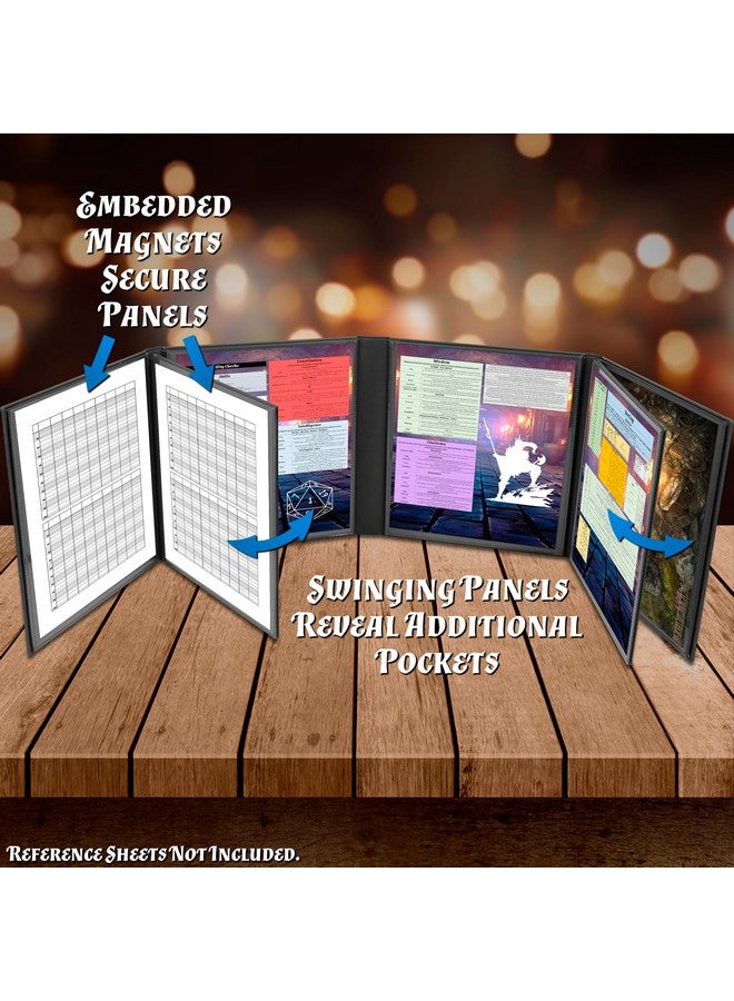 CASEMATIX DM Screen Faux Leather 8-Panel Deluxe GM Screen - Eight Panel Folding Dungeon Master Screen with 2 Swinging Panels and Wet Erase Pockets for TTRPGs - Inserts Not Included - Image 2