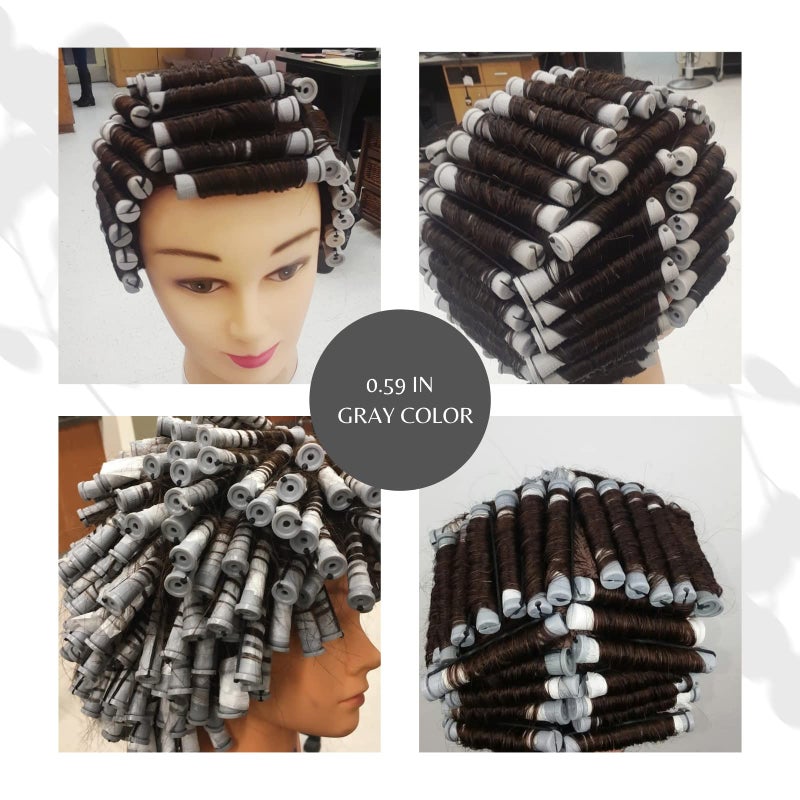 RJMBMUP Perm Rods,60 pcs Hair Rollers for Natural Hair Long Short Styling Tool Curlers Small Size 0.59 inch Gray Color - Image 3