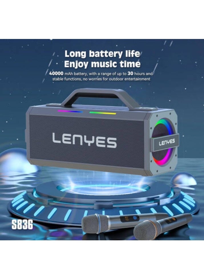 Lenyes S836 Portable Bluetooth Party Speaker with Wireless Microphone, 300W Peak Power, RGB Lights - Image 3